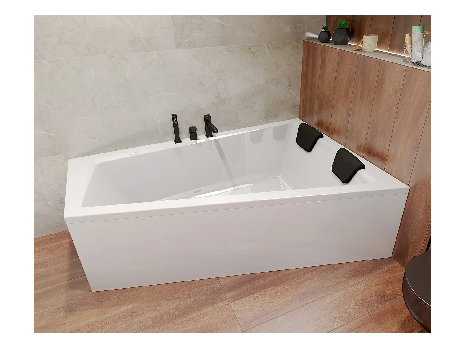 Hoekbad INTIMA 160x90 rechts + 1 hoofdsteun KODI | Afvoer &amp; poten GRATIS!