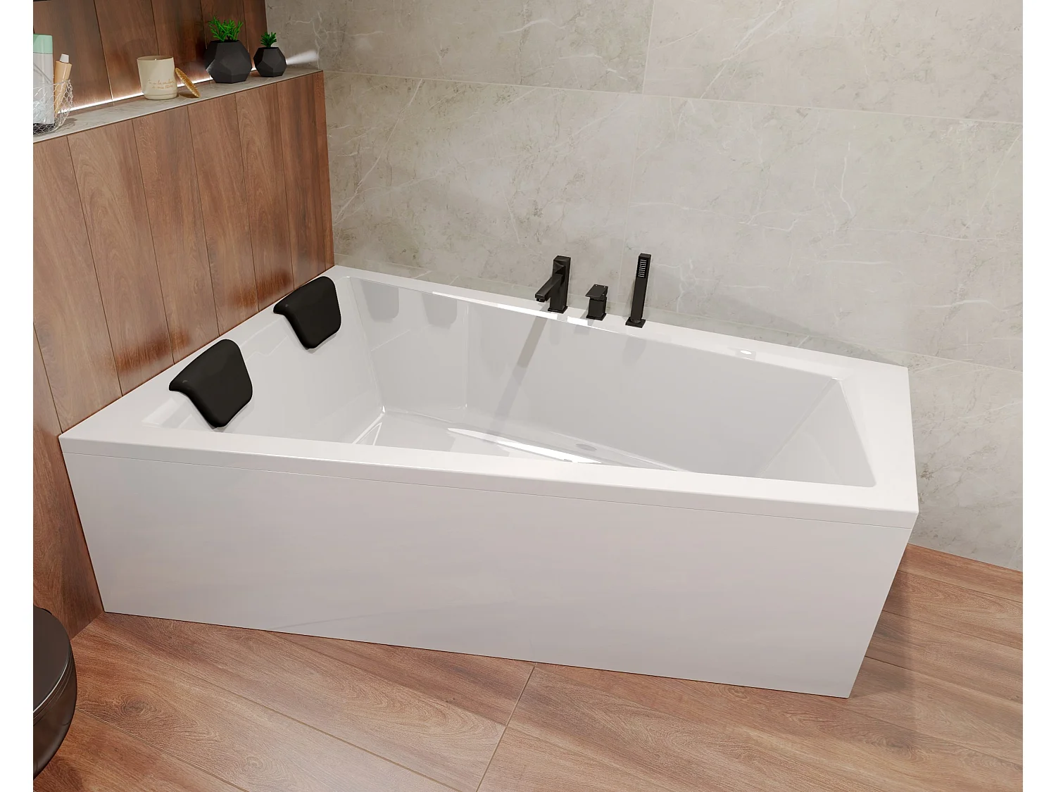 Badewanne Eckwanne INTIMA 150x85 Links + 1 Kopfstütze KODI | Ablauf & Füße GRATIS !