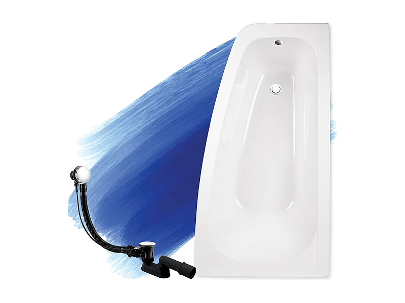 Baignoire asymétrique 150x80 Droite LUNA acrylique blanc, sans Habillage + Pieds + Vidage à chromé