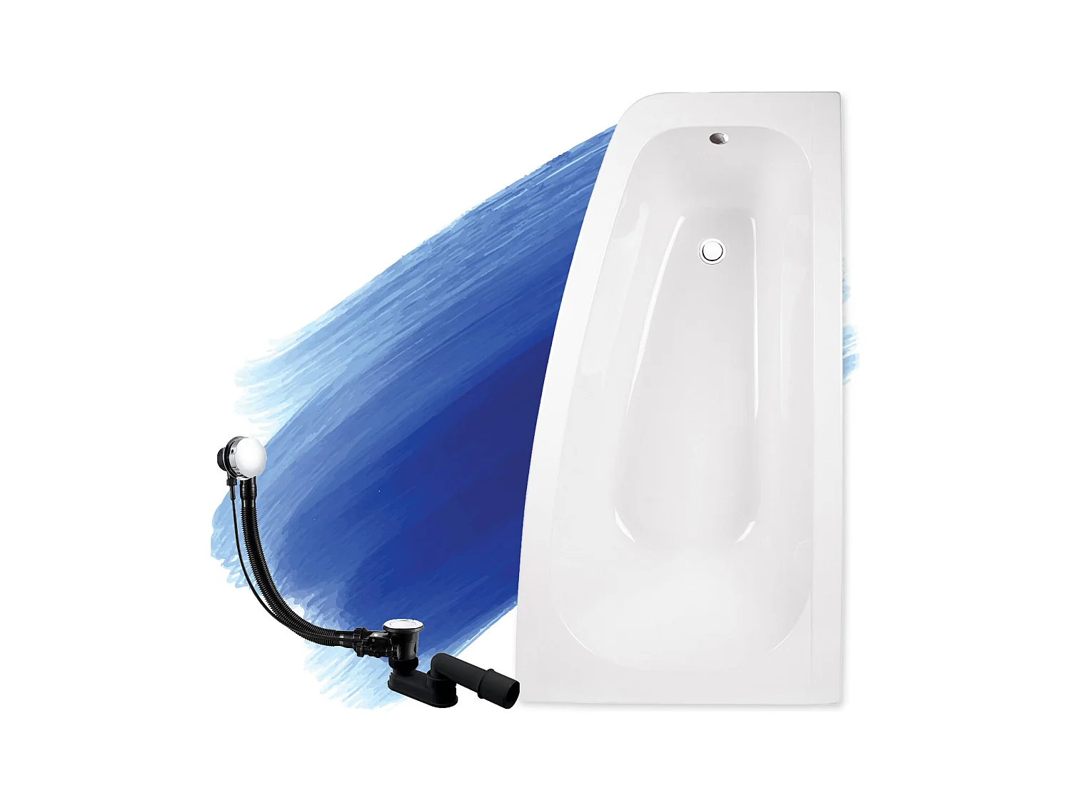 Baignoire asymétrique 150x80 Droite LUNA acrylique blanc, sans Habillage + Pieds + Vidage à chromé