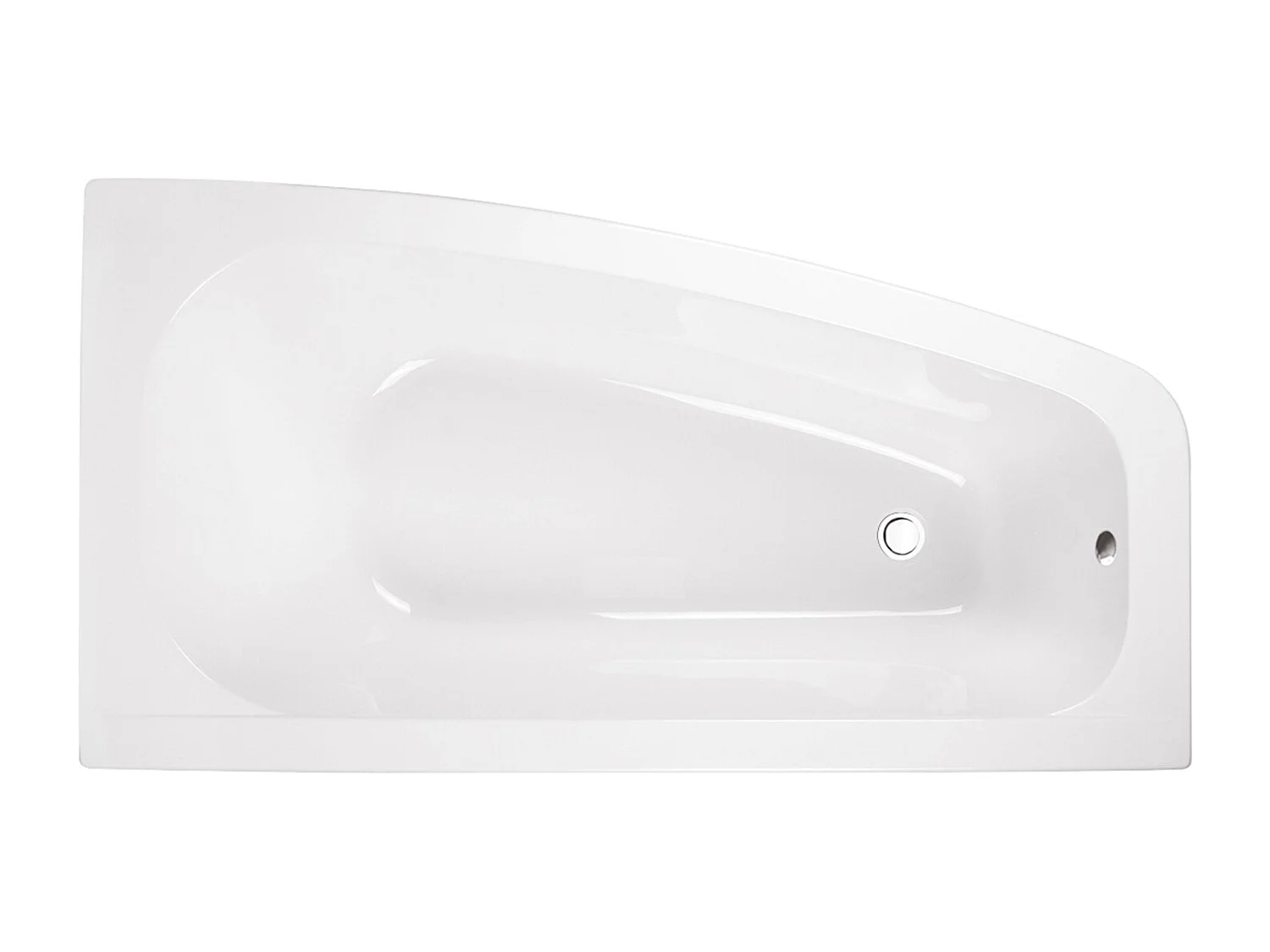 Baignoire asymétrique 150x80 Droite LUNA acrylique blanc, sans Habillage + Pieds + Vidage à chromé