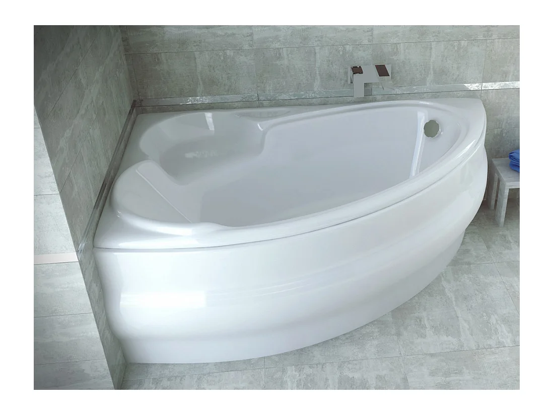 Baignoire asymétrique 170x110 Gauche FINEZJA acrylique blanc + Habillage en polystyrène + Pieds + Vidage à chromé