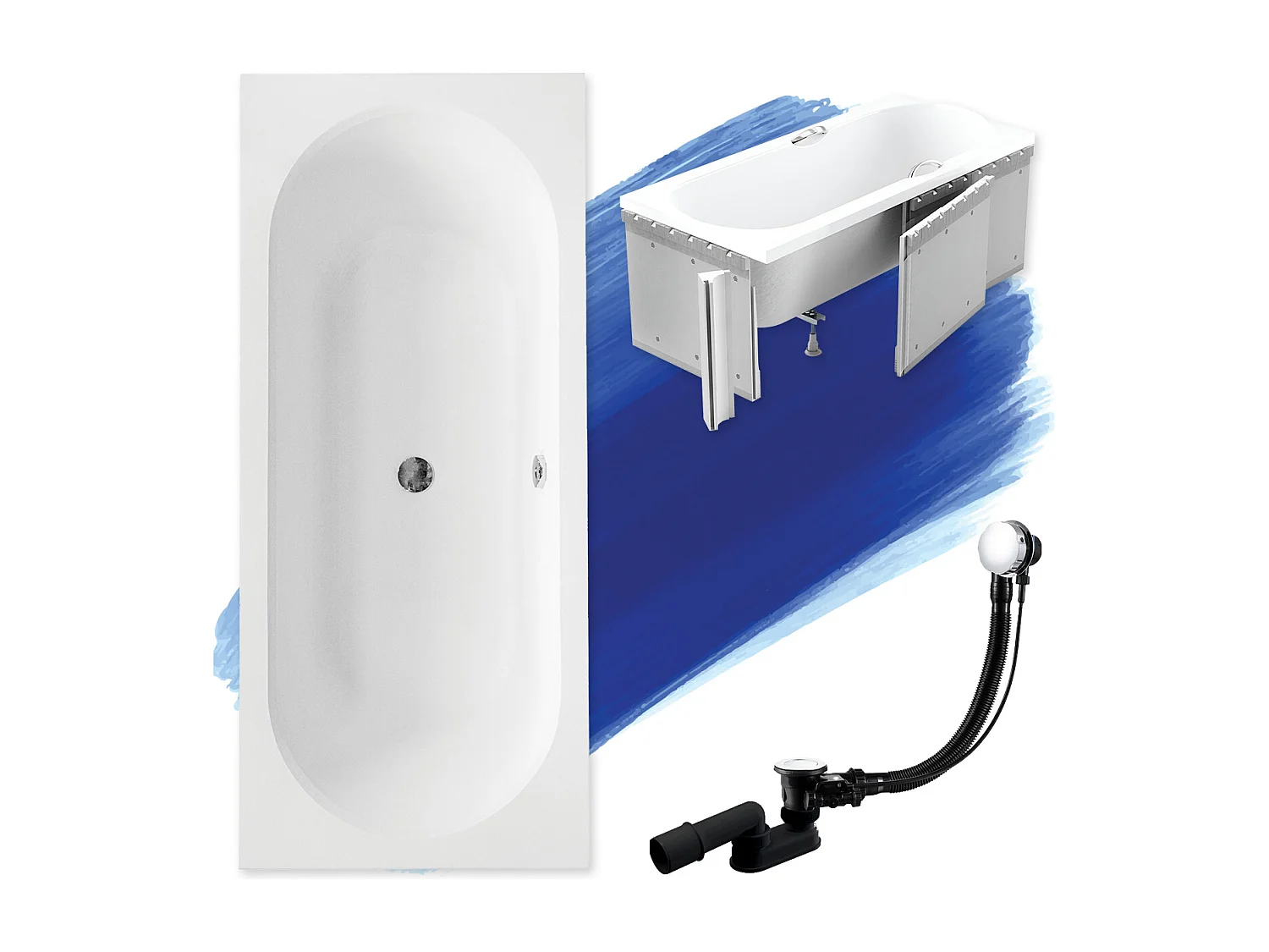 Rechthoekige badkuip VITAE 180x80 met piepschuim bekleding | Afvoer &amp; poten GRATIS!