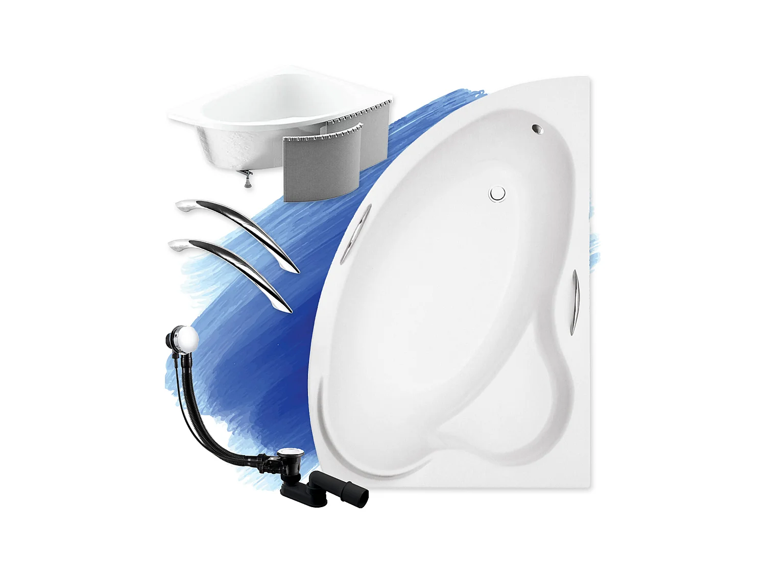 Hoekbadkuip ADA 160x100 rechts met piepschuim bekleding en handgrepen | Afvoer &amp; voeten GRATIS!