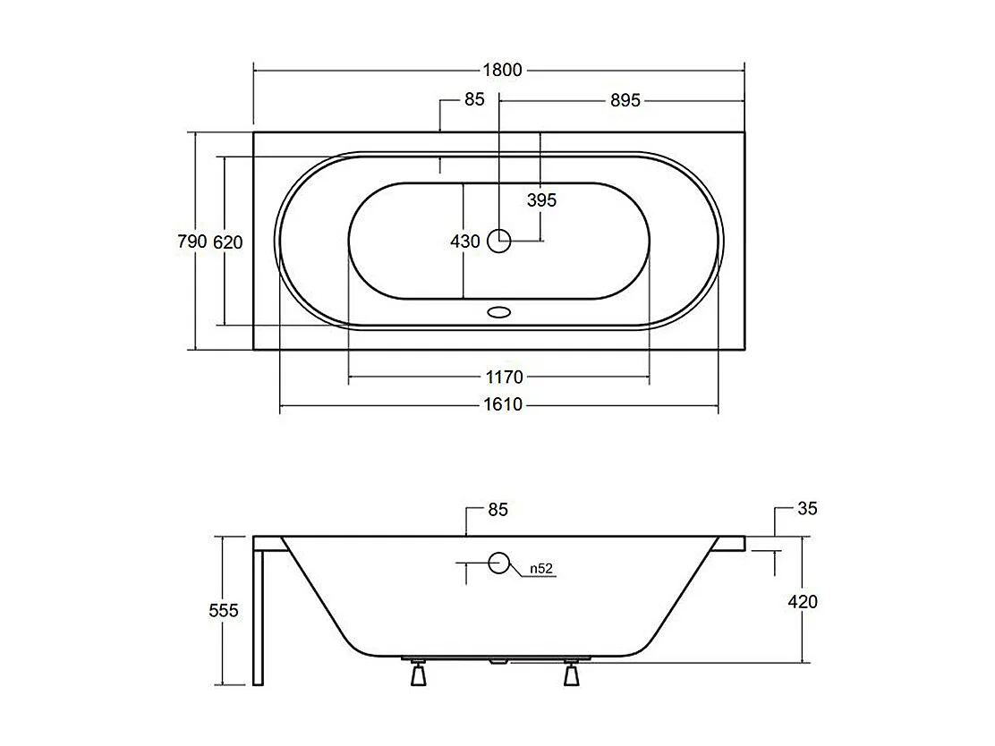 Badewanne Rechteck VITAE 180x80 | Ablauf & Füße GRATIS !