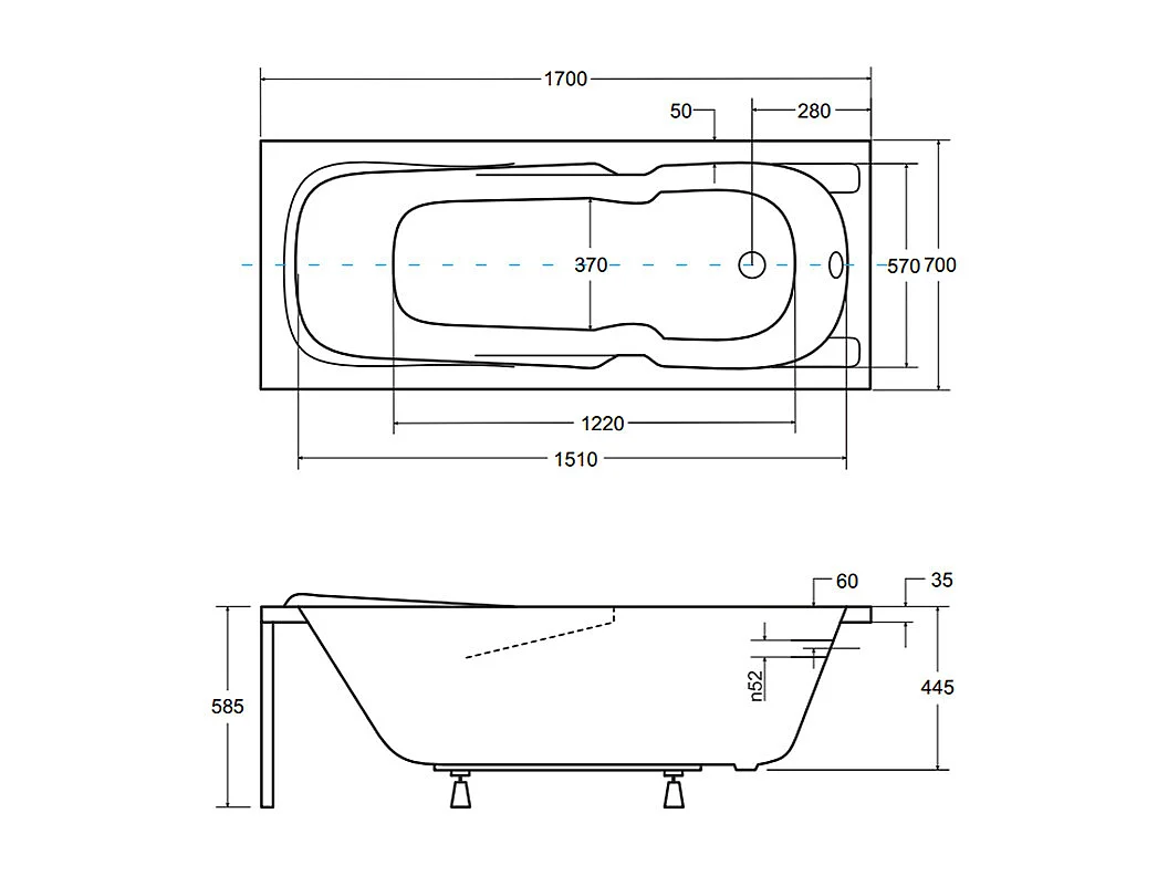 Badewanne Rechteck MAJKA 170x70 | Ablauf & Füße GRATIS !