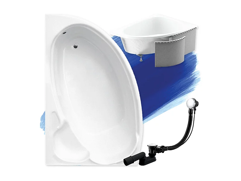 Badewanne Eckwanne FINEZJA 140x95 Links mit Styroporverkleidung | Ablauf & Füße GRATIS !