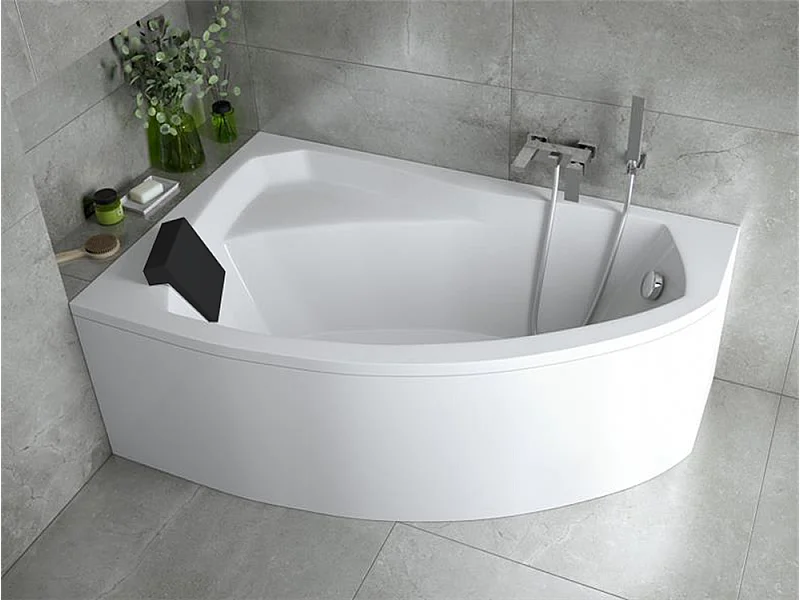 Badewanne Eckwanne RIMA 170x110 Links mit AcrylSchürze und schwarzer Kopfstützen | Ablauf & Füße GRATIS !