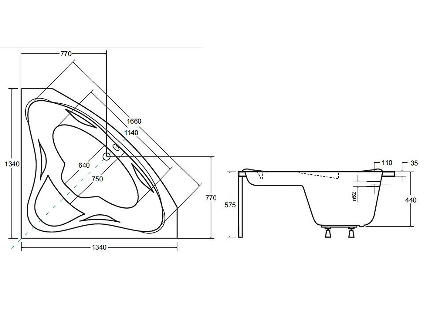 Badewanne Eckwanne EWA 134x134 | Ablauf & Füße GRATIS !