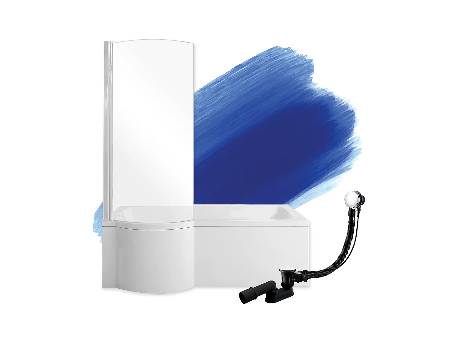 Baignoire rectangulaire 160x70 Gauche INSPIRO acrylique blanc, sans Habillage + Écran + Pieds + Vidage à chromé