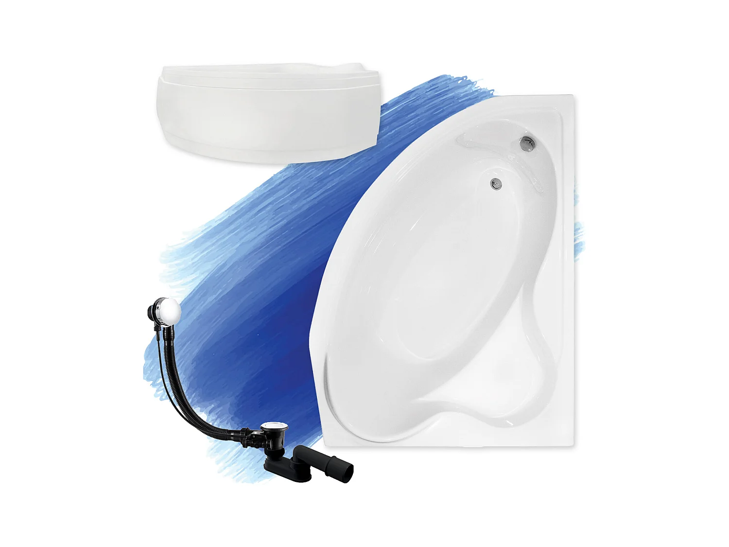 Hoekbadkuip DELFINA 166x107 rechts met acrylschort | Afvoer &amp; voeten GRATIS!