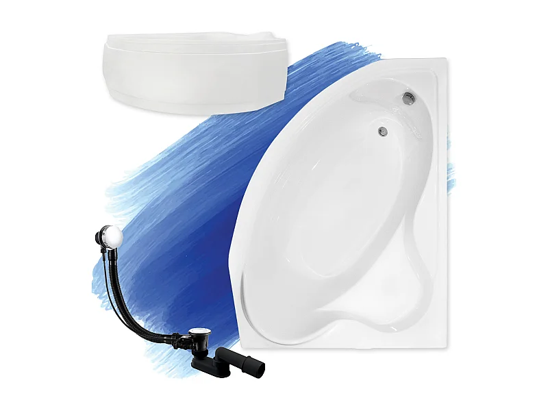 Hoekbadkuip DELFINA 166x107 rechts met acrylschort | Afvoer &amp; voeten GRATIS!