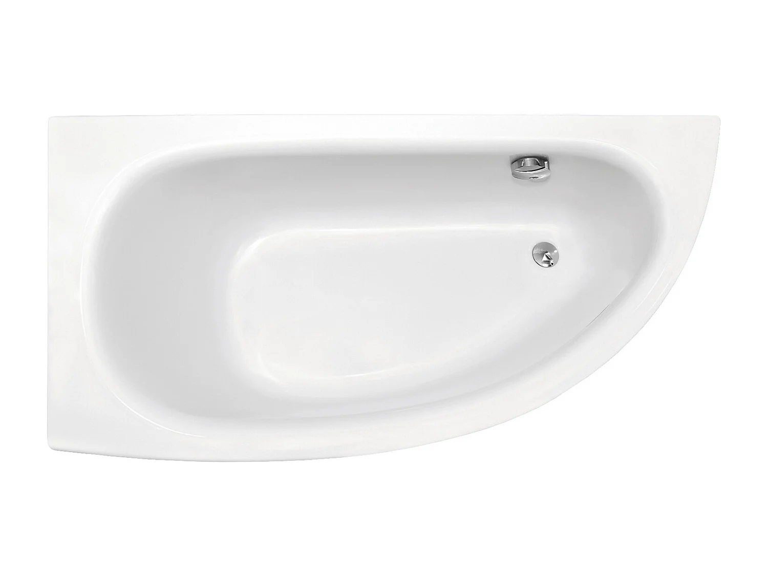 Baignoire asymétrique 150x70 Gauche MILENA acrylique blanc, sans Habillage + Pieds + Vidage à chromé
