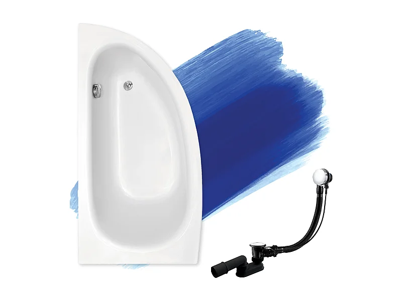 Baignoire asymétrique 150x70 Gauche MILENA acrylique blanc, sans Habillage + Pieds + Vidage à chromé