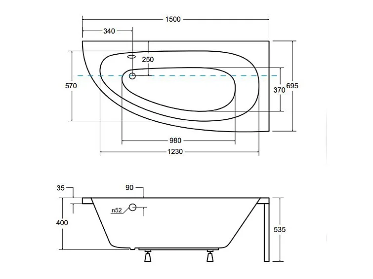 Badewanne Eckwanne MILENA 150x70 Rechts mit AcrylSchürze | Ablauf & Füße GRATIS !