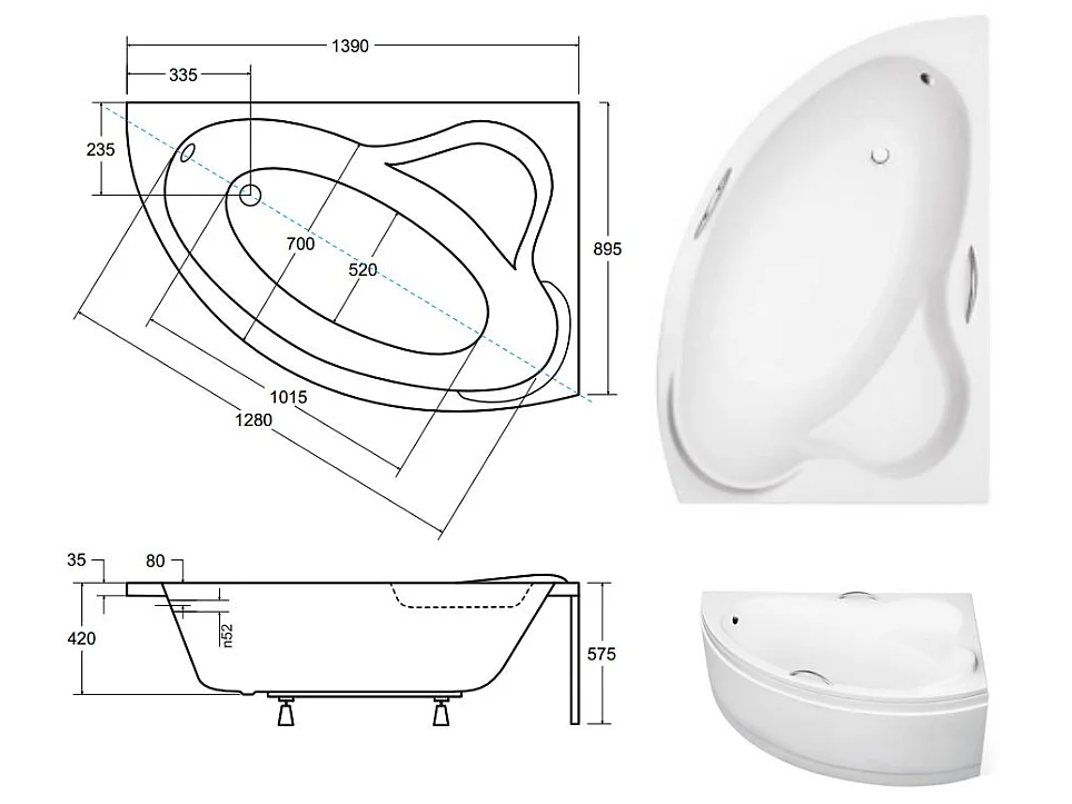 Badewanne Eckwanne ADA 140x90 Rechts mit AcrylSchürze und Handgriffen | Ablauf & Füße GRATIS !