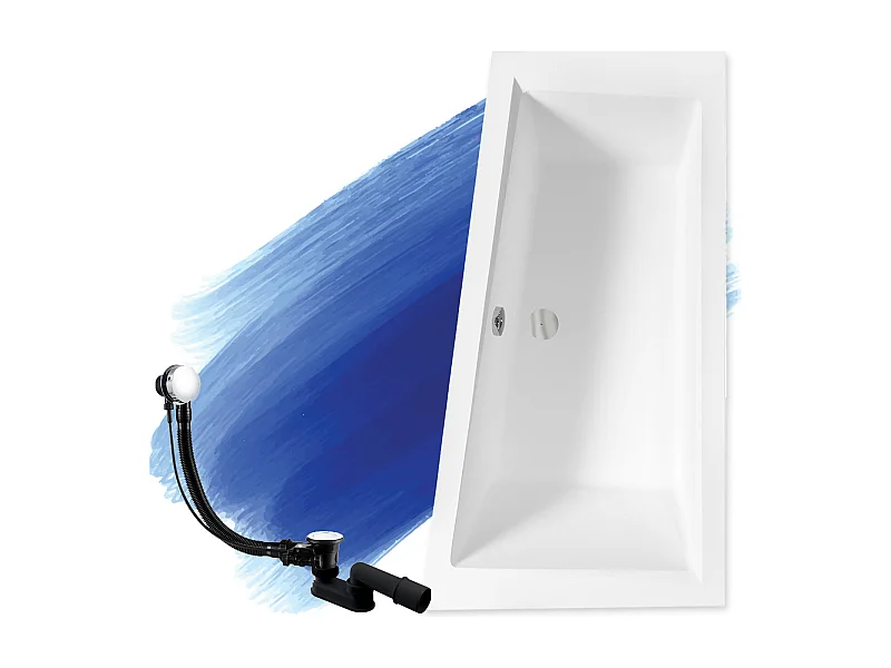 Baignoire asymétrique 160x90 Droite INTIMA SLIM acrylique blanc, sans Habillage + Pieds + Vidage à chromé