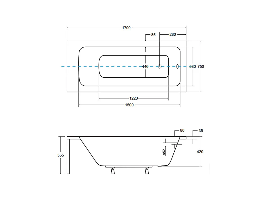 Rechthoekige badkuip TALIA 170x75 met piepschuim bekleding | Afvoer &amp; poten GRATIS!