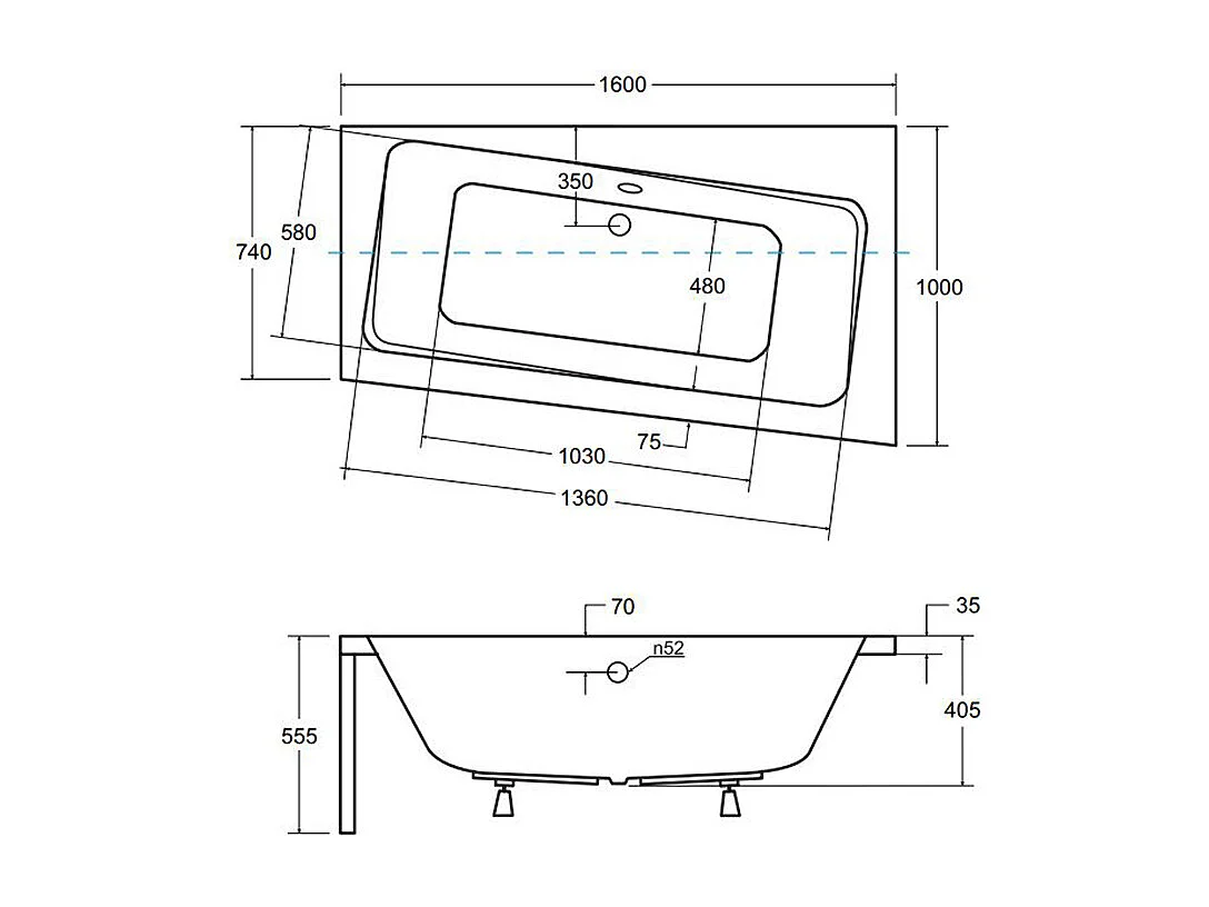 Badewanne Eckwanne INFINITY 160x100 Rechts mit Styroporverkleidung | Ablauf & Füße GRATIS !