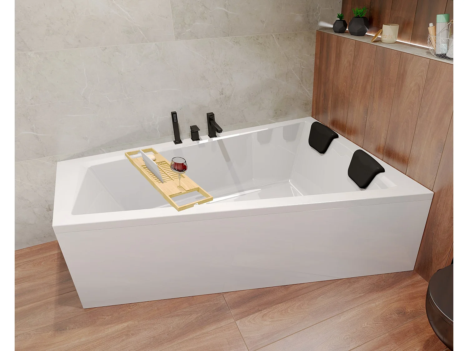 Badewanne Eckwanne INTIMA 180x125 Rechts + Bambus Badewannenablage | Ablauf & Füße GRATIS !