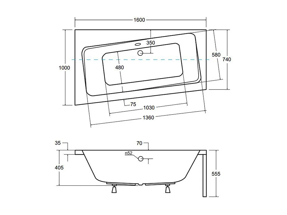 Hoekbadkuip INFINITY 160x100 links met piepschuim bekleding | Afvoer &amp; poten GRATIS!