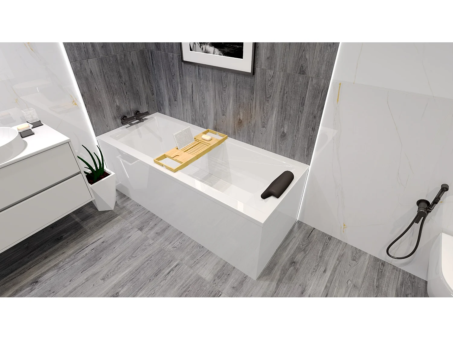 Baignoire rectangulaire 180x80 MODERN acrylique blanc, sans Habillage + Repose Tête + Pieds + Vidage à chromé