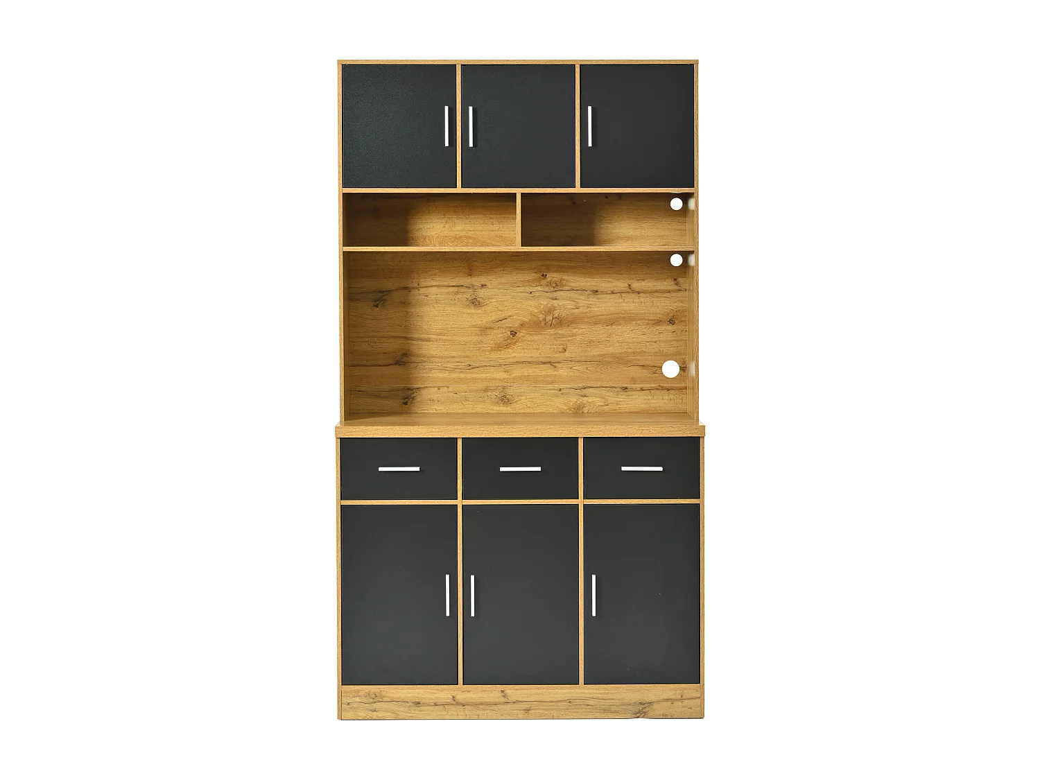 Buffet haut bois - Buffet avec 6 portes et 3 tiroirs - lumière LED et chargement USB - pour cuisine et salle à manger