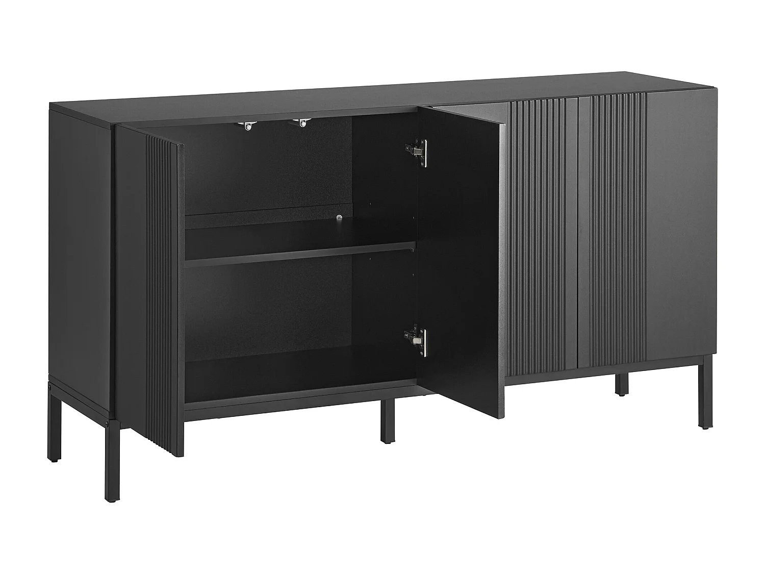 Buffet noir - Buffet avec 4 portes et étagères réglables en hauteur - pour salle à manger et salon