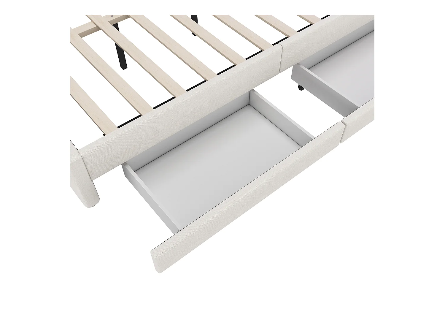 Lit adulte 140x200 cm - Lit double avec 2 tiroirs et rangement de chevet - éclairage LED et chargement USB - beige