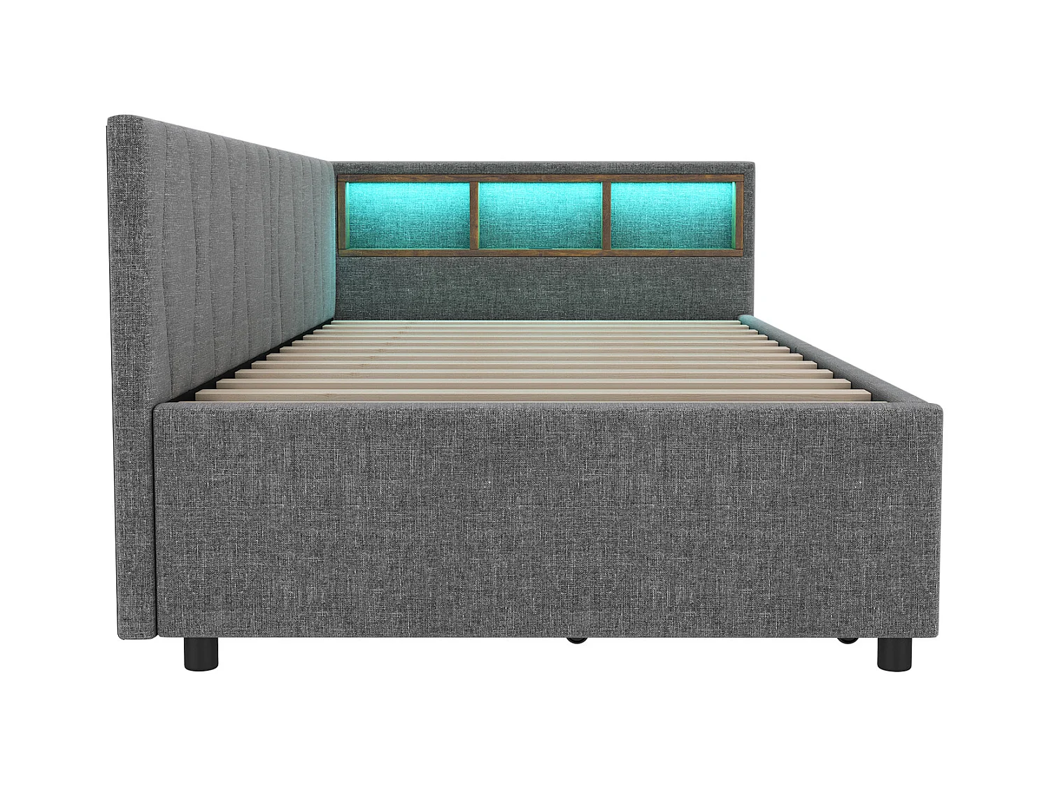 Letto per bambini 90x200 cm - Letto singolo con 2 cassetti e contenitore sul comodino - Illuminazione a LED e ricarica USB - grigio