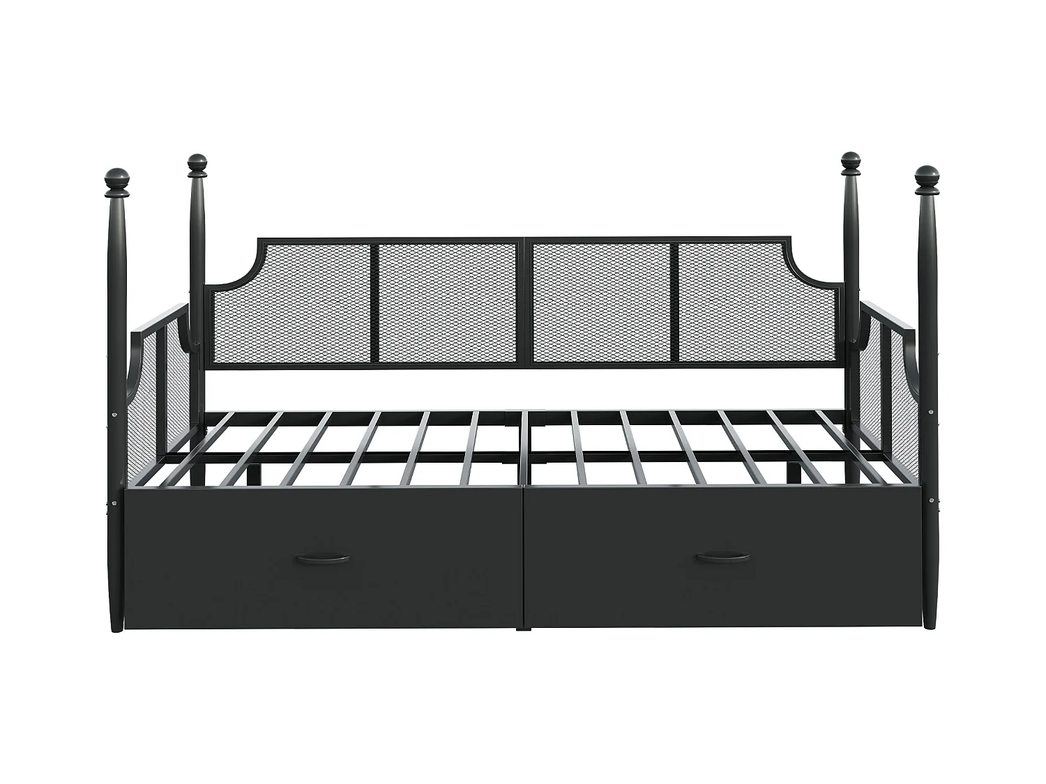 Lit enfant 90x200 cm - Lit simple avec dossier et 2 tiroirs - noir