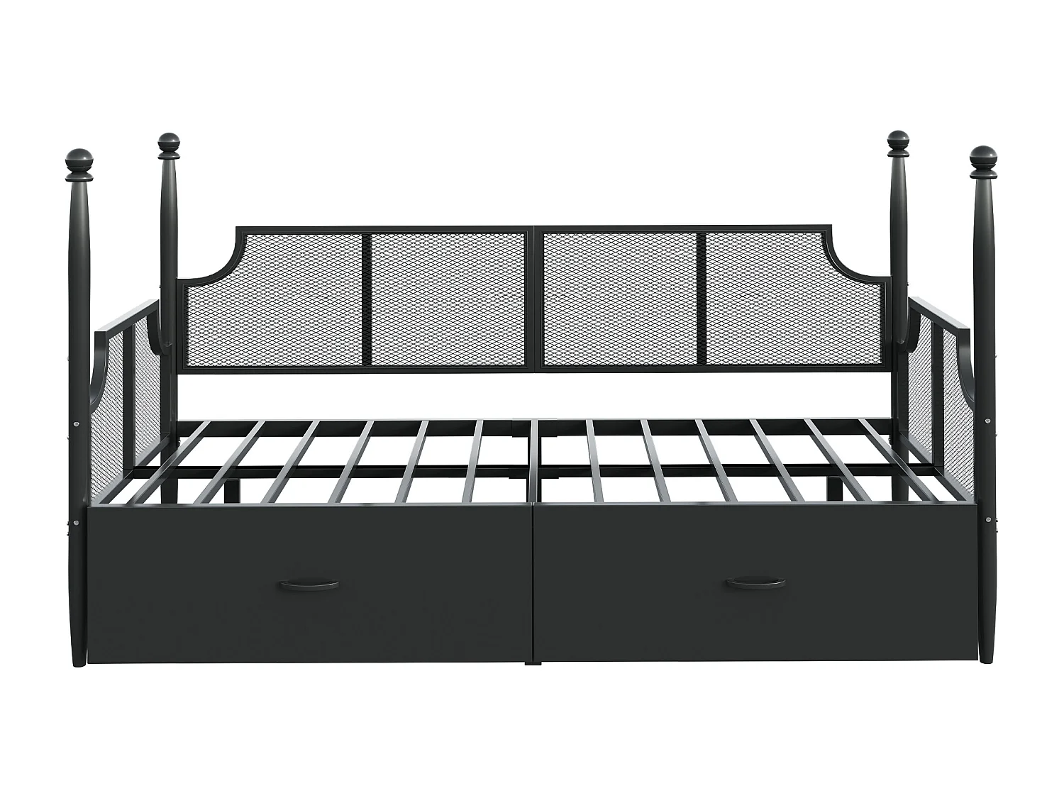 Lit enfant 90x200 cm - Lit simple avec dossier et 2 tiroirs - noir