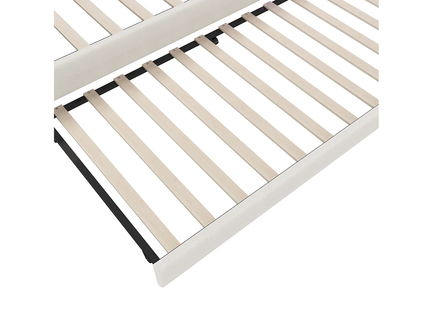 Uitschuifbed 140x200 cm - Volwassen bed met LED-verlichting en USB-oplader - open opbergruimte - beige linnen