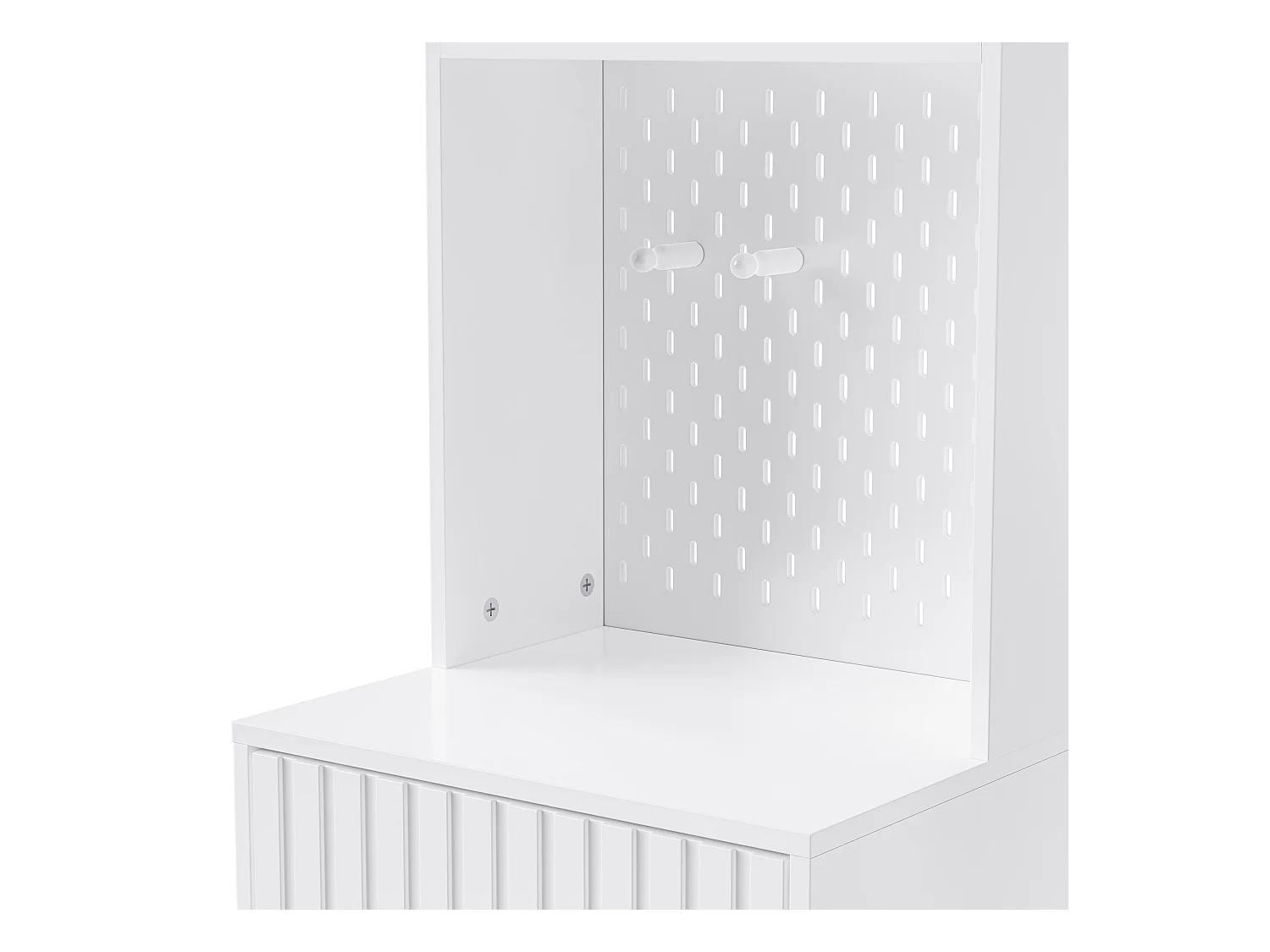 Taquilla con 2 puertas y 1 cajón - 4 ganchos y 5 compartimentos abiertos - blanco