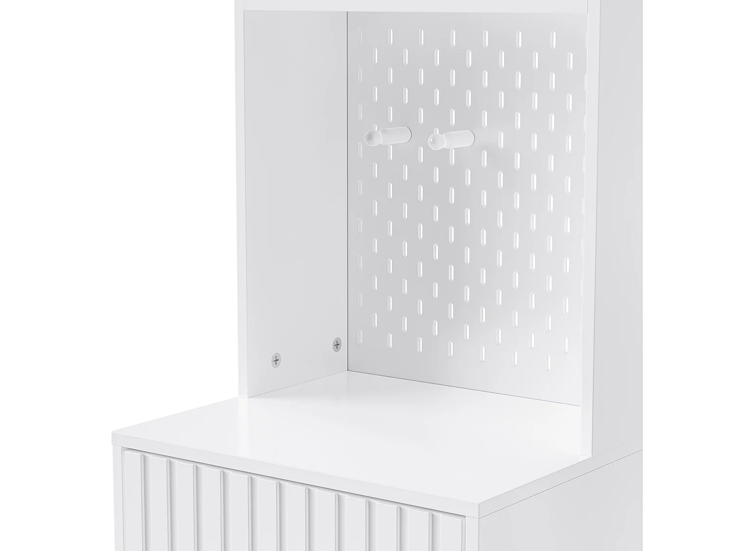 Vestiaire avec 2 portes et 1 tiroir - 4 crochets et 5 compartiments ouverts - blanc