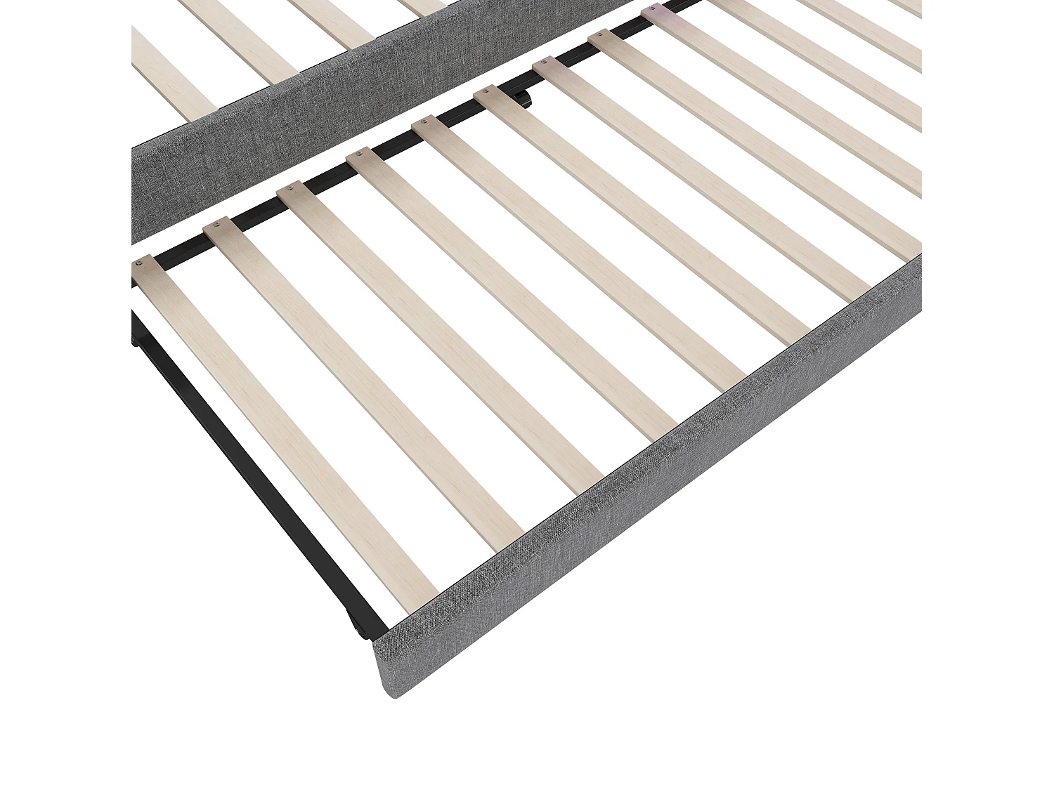 Uitschuifbed 140x200 cm - Volwassen bed met LED-verlichting en USB-oplader - open opbergruimte - grijs linnen