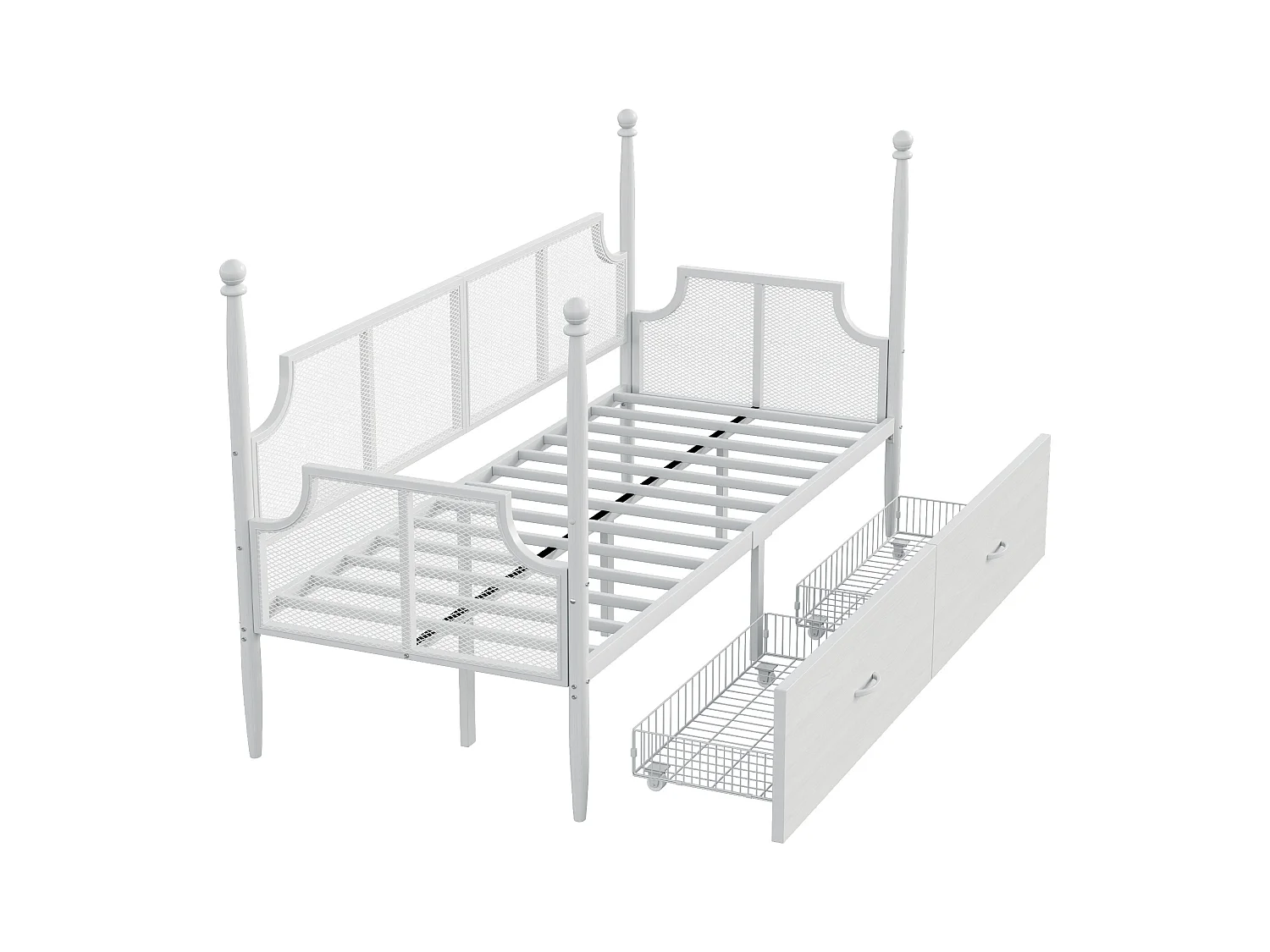 Lit enfant 90x200 cm - Lit simple avec dossier et 2 tiroirs - blanc
