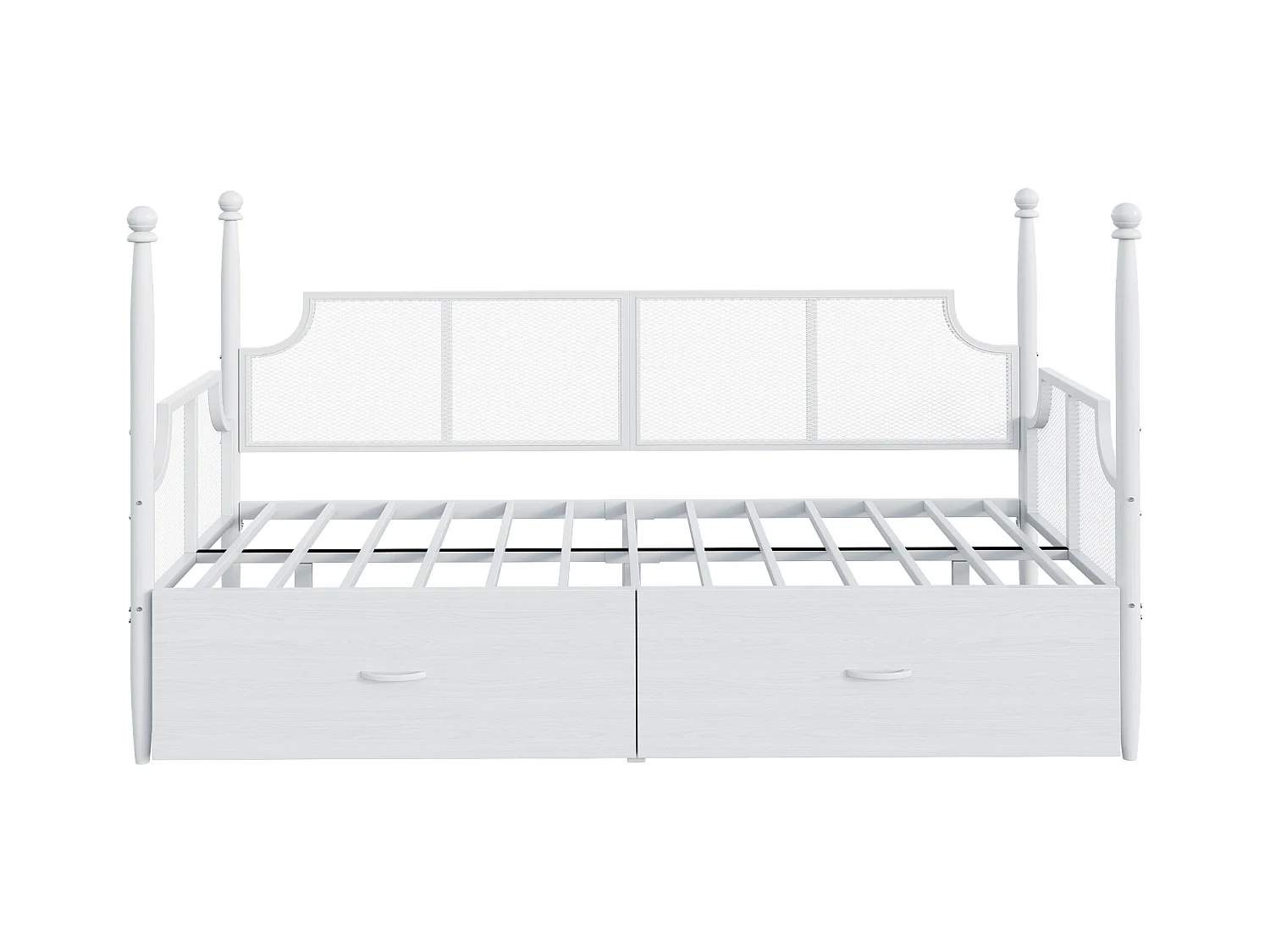 Lit enfant 90x200 cm - Lit simple avec dossier et 2 tiroirs - blanc