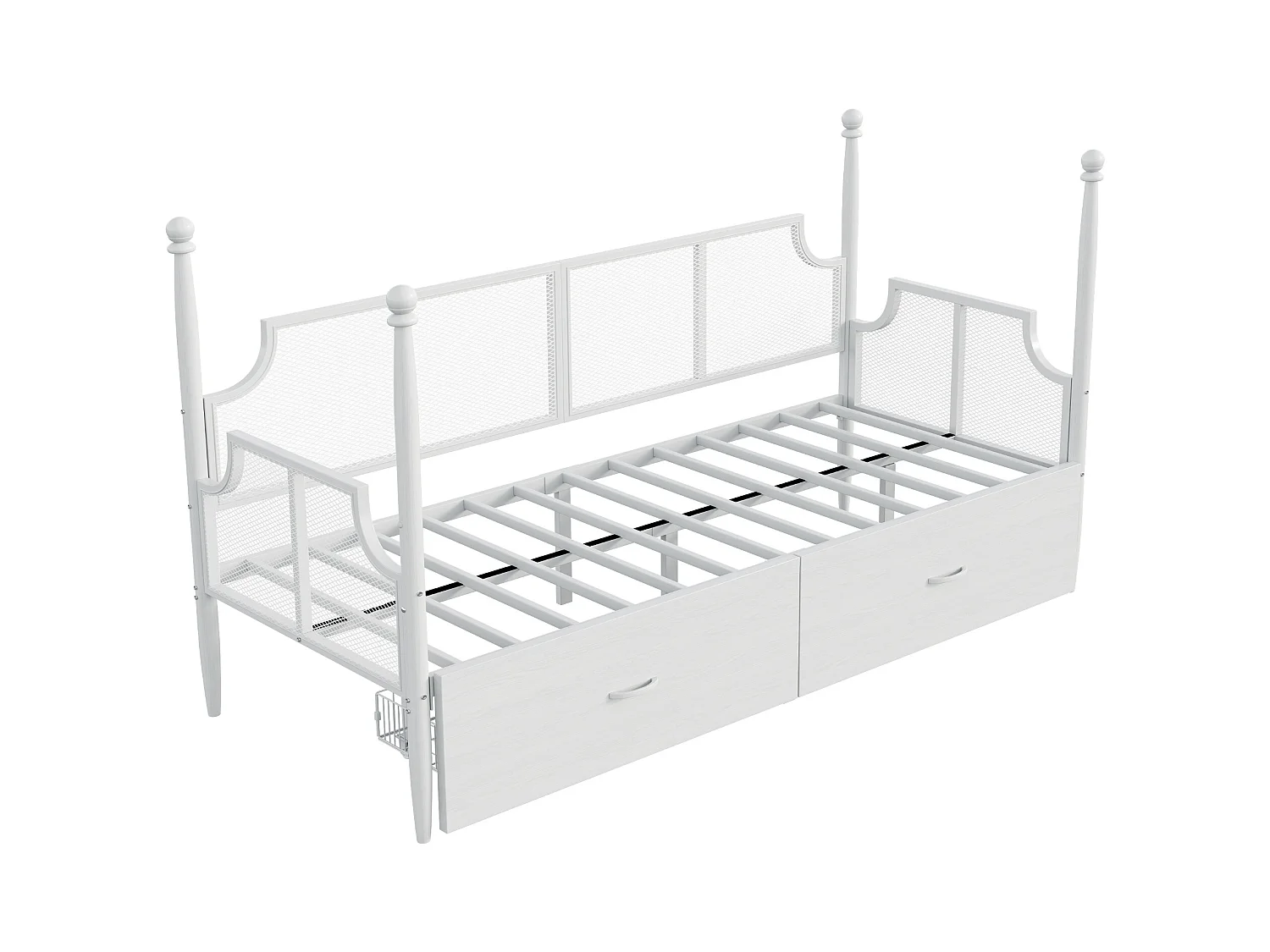 Lit enfant 90x200 cm - Lit simple avec dossier et 2 tiroirs - blanc