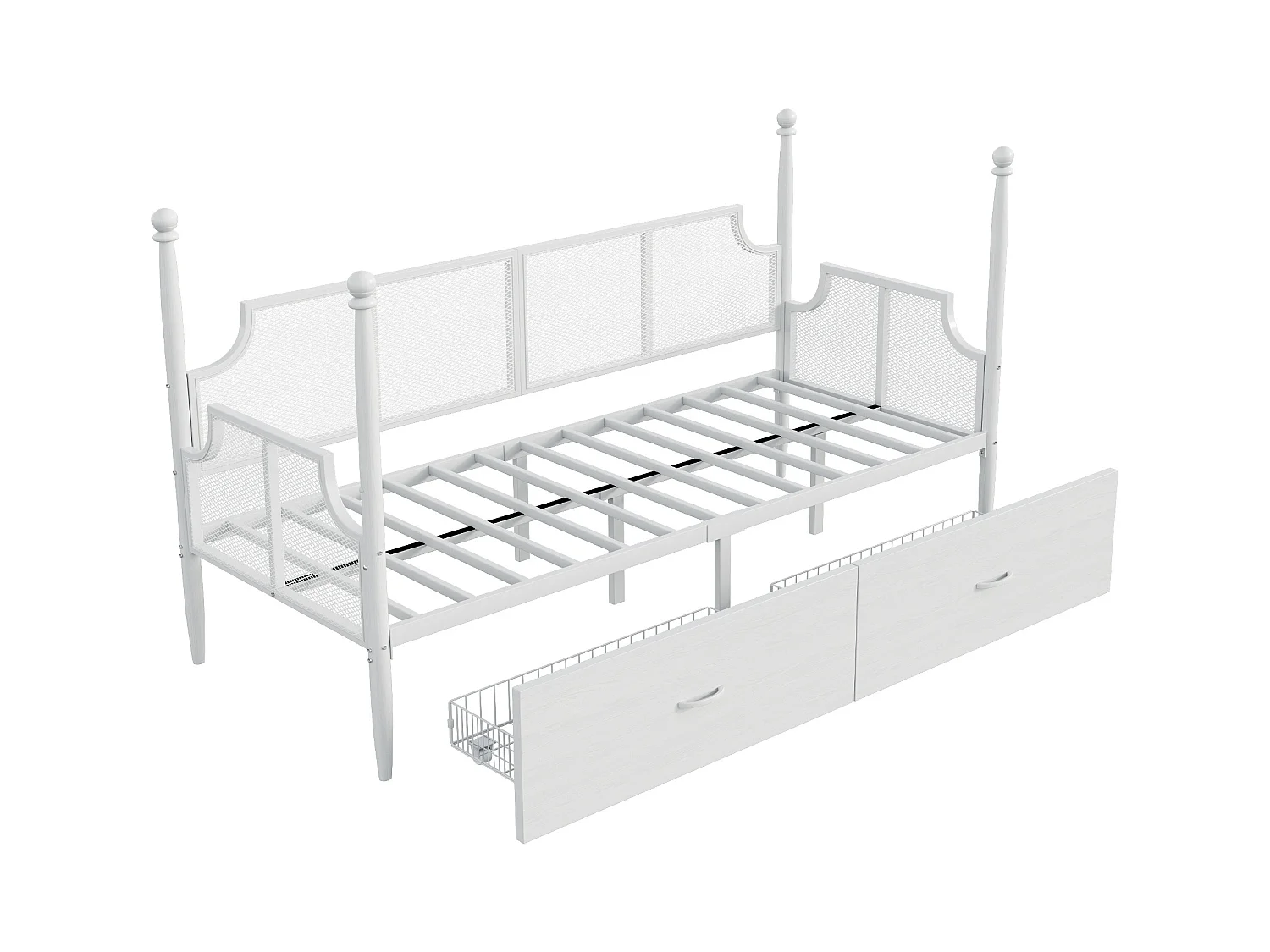 Lit enfant 90x200 cm - Lit simple avec dossier et 2 tiroirs - blanc