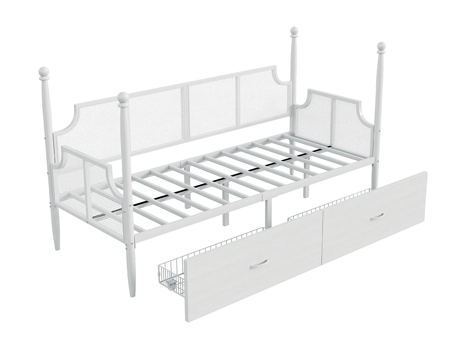Lit enfant 90x200 cm - Lit simple avec dossier et 2 tiroirs - blanc