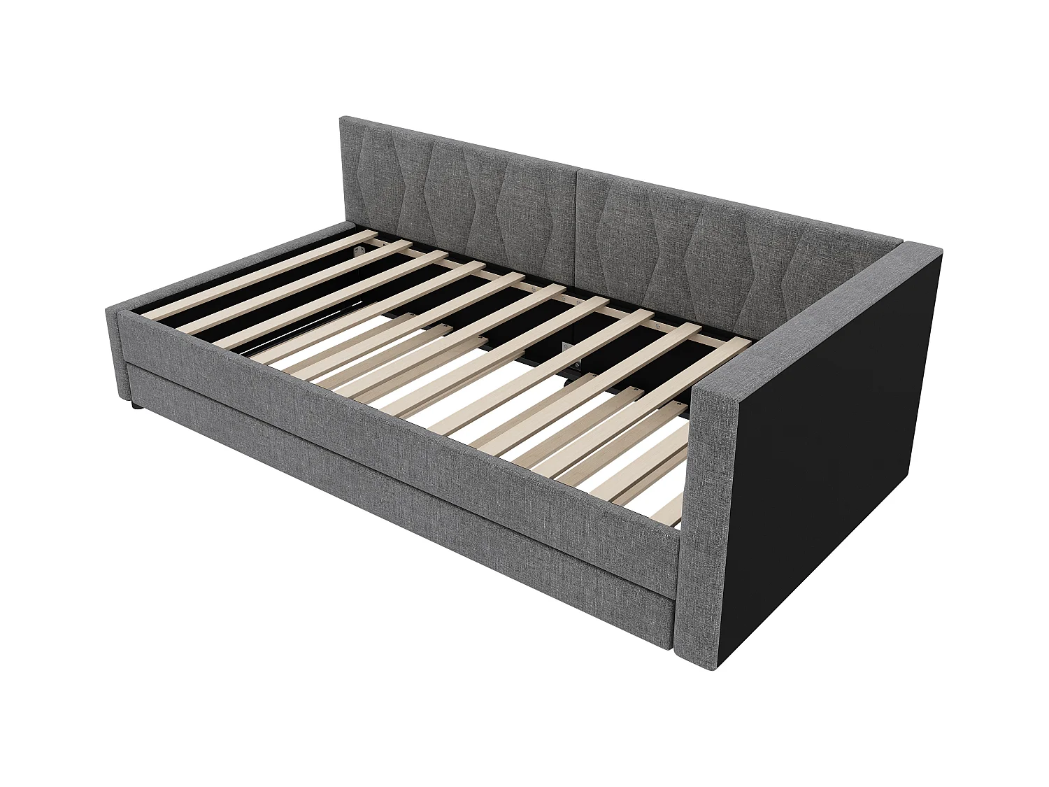 Lit gigogne 90x200 cm - Lit enfant avec éclairage LED et recharge USB - rangements ouverts - lin gris