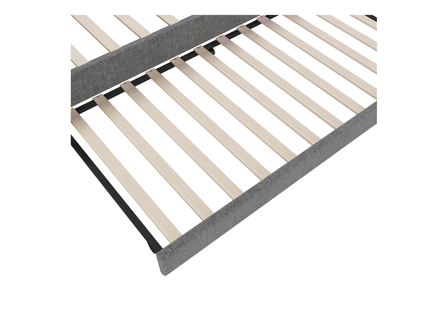 Lit gigogne 90x200 cm - Lit enfant avec éclairage LED et recharge USB - rangements ouverts - lin gris