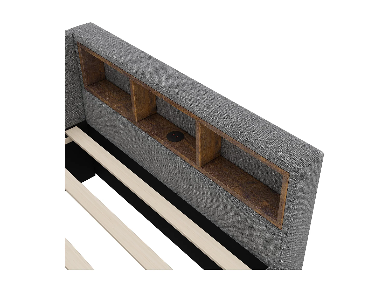 Uitschuifbed 90x200 cm - Kinderbed met LED-verlichting en USB-oplader - open opbergruimte - grijs linnen