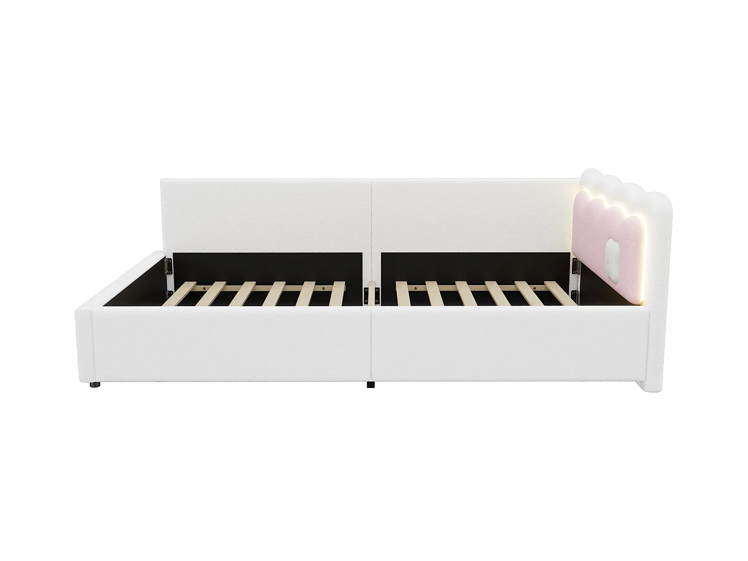 Lit enfant 90x200 cm - Lit ado avec lumière LED et télécommande - velours blanc