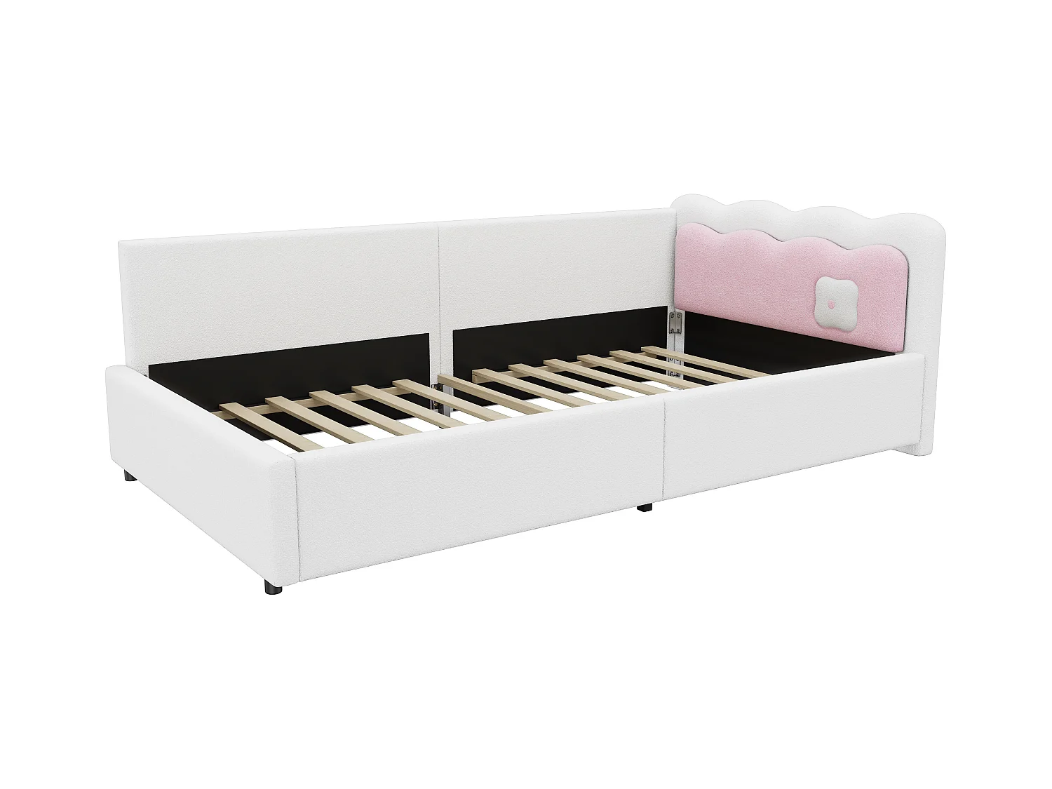 Lit enfant 90x200 cm - Lit ado avec lumière LED et télécommande - velours blanc