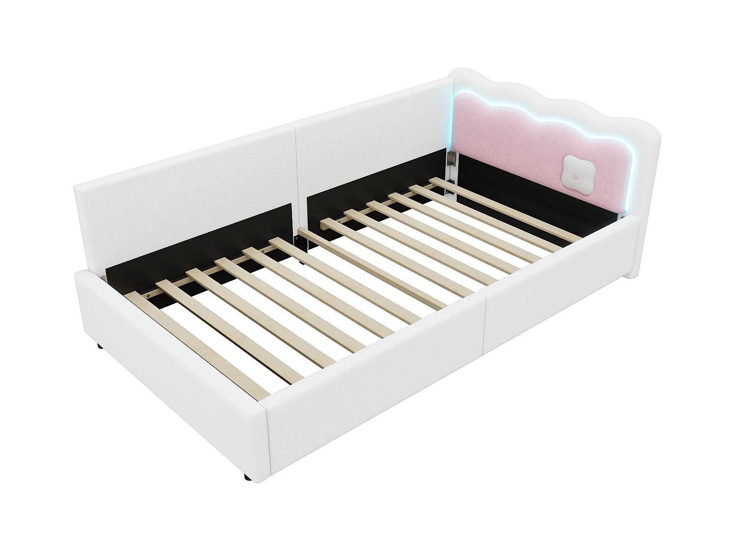 Lit enfant 90x200 cm - Lit ado avec lumière LED et télécommande - velours blanc