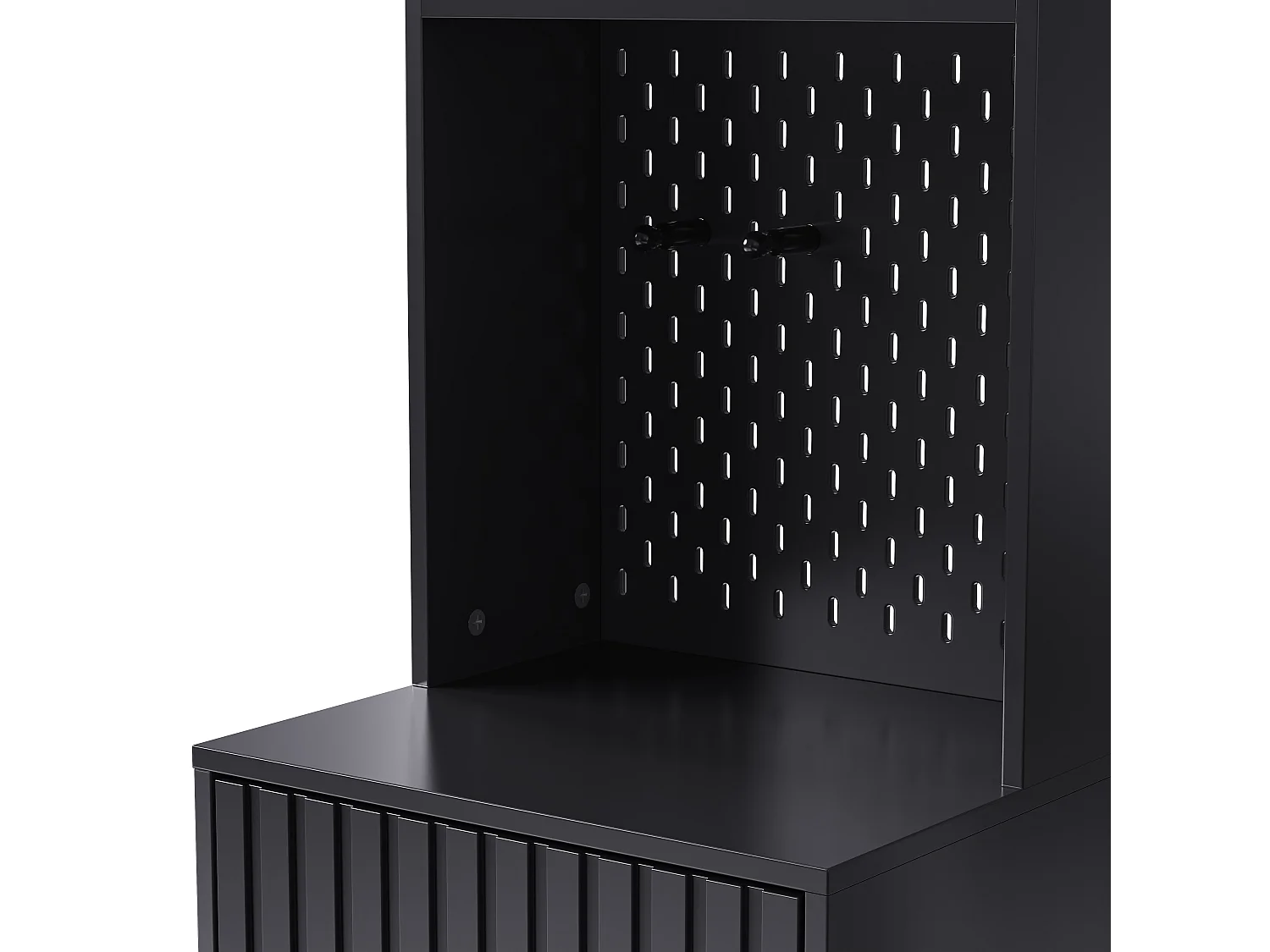 Vestiaire avec 2 portes et 1 tiroir - 4 crochets et 5 compartiments ouverts - noir