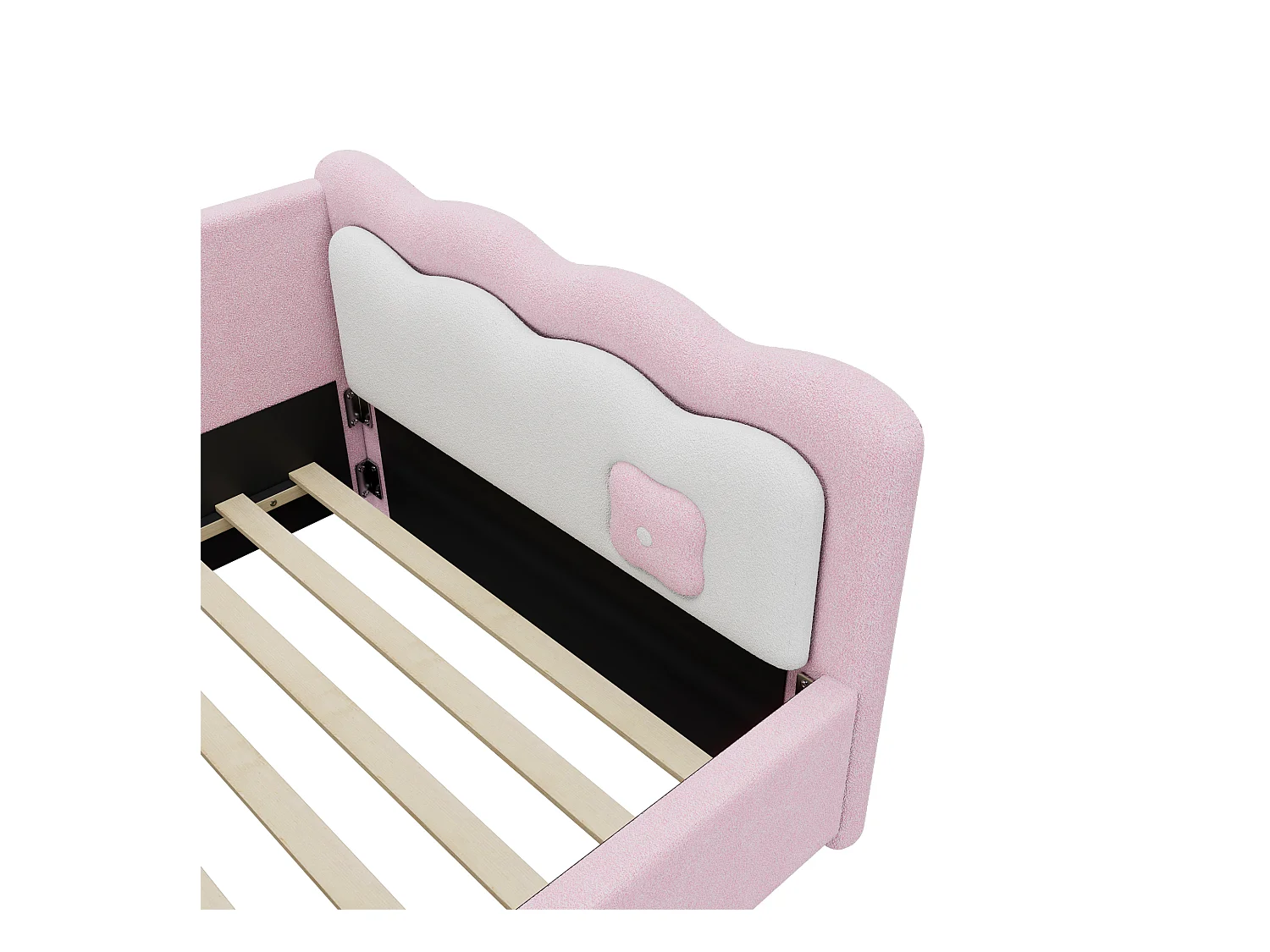 Lit enfant 90x200 cm - Lit ado avec lumière LED et télécommande - velours rose