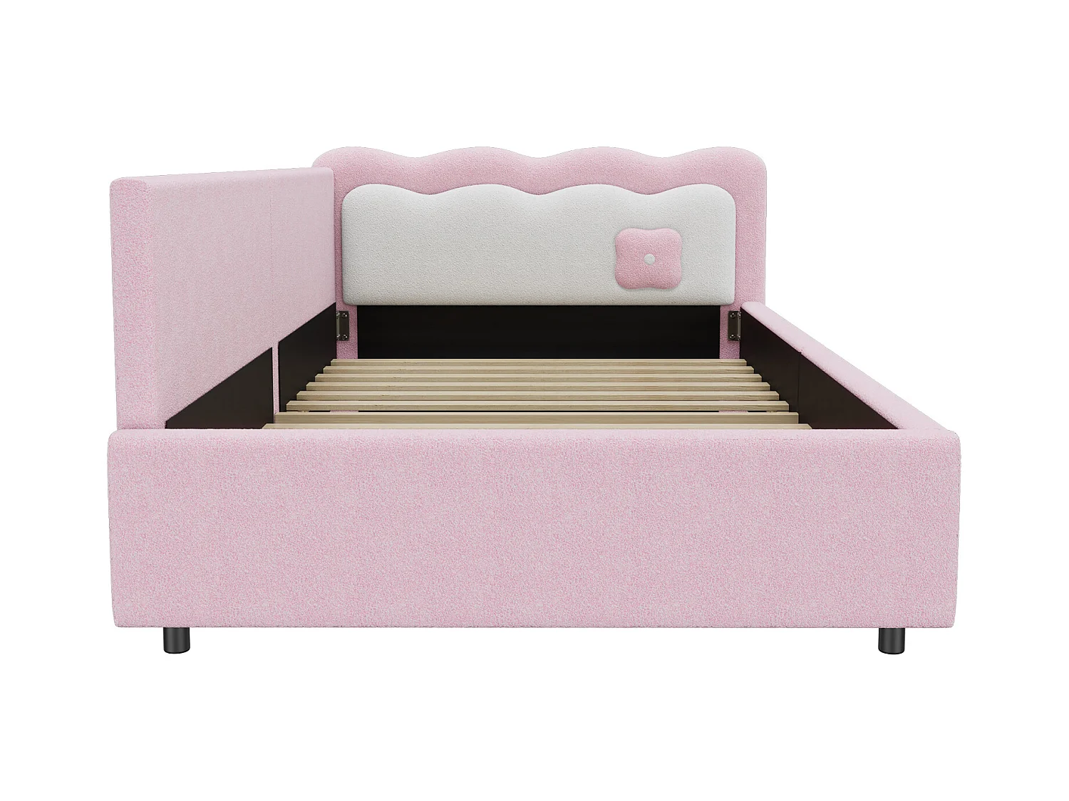 Lit enfant 90x200 cm - Lit ado avec lumière LED et télécommande - velours rose